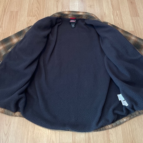 Dickies Flannel Green & Orange Plaid Fleece Lined Snap Button Jacket / Coat - Picture 6 of 9